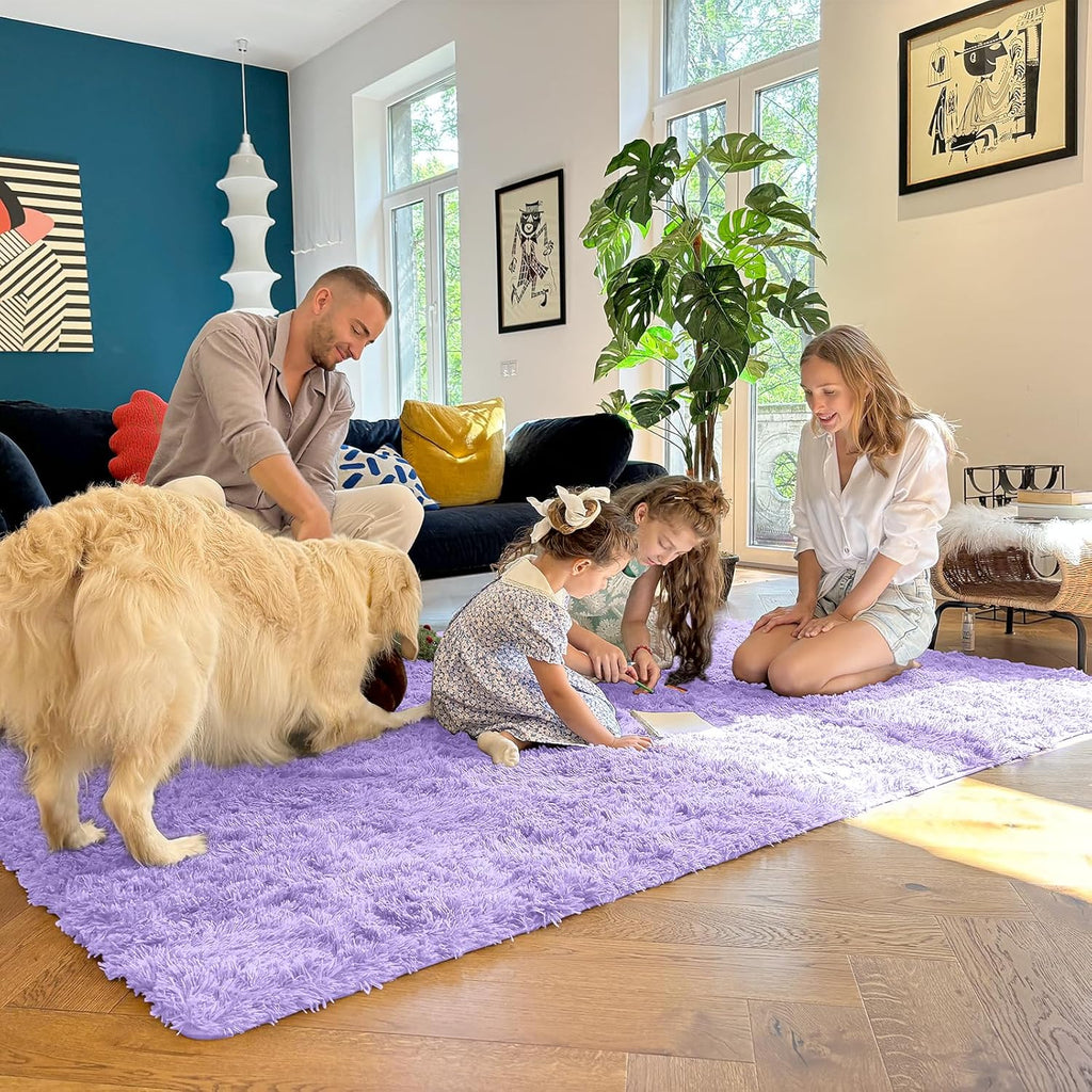 OLANLY Large Area Rug - Soft Fluffy Shaggy Carpet for Living Room & Bedroom | 6x9 ft, Light Purple