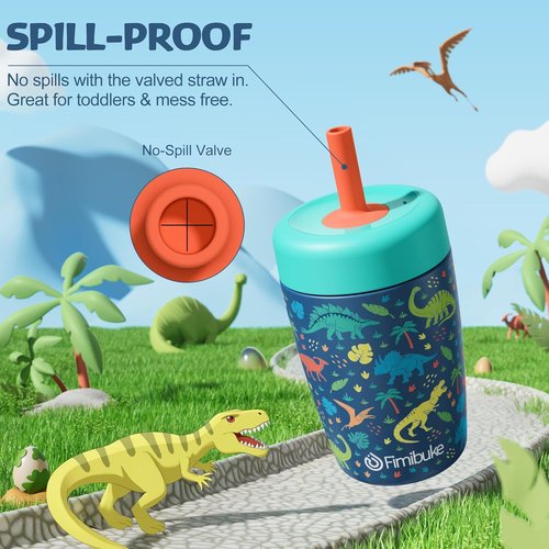 Fimibuke Kids Spill-Proof Sippy Cups - 12 OZ Insulated Stainless Steel Tumbler | 2 Pack for Boys & Girls
