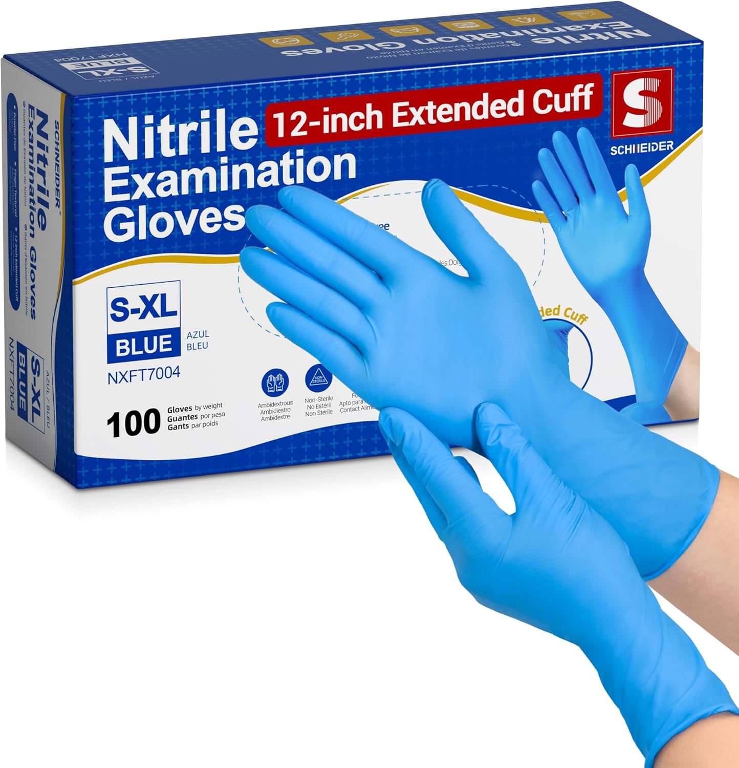 Schneider Black Vinyl Exam Gloves - 4 Mil Thickness, 12-Inch Extended Cuff | 100-Count Box (Medium)