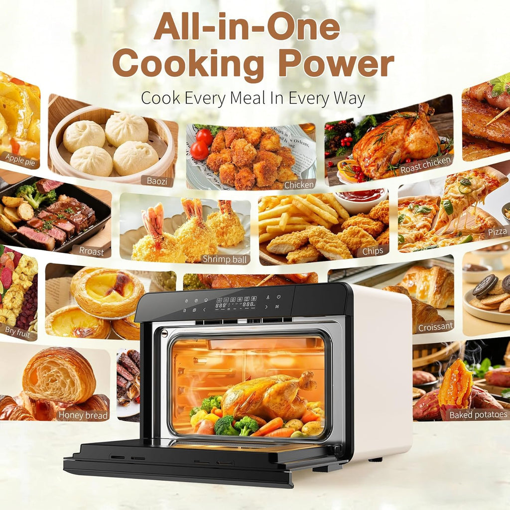 ROBAM Toaster Air Fryer Combi Oven - 20-in-1 Countertop Steam Oven with Multi-Stage Cooking & 30 Recipes (White)