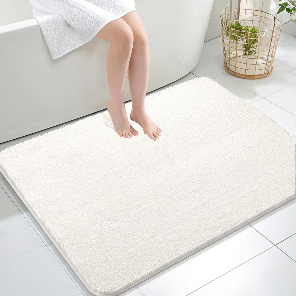 OLANLY Large Chenille Bathroom Rugs - Extra Soft & Absorbent | Quick Dry, Machine Washable, Ivory 40x32