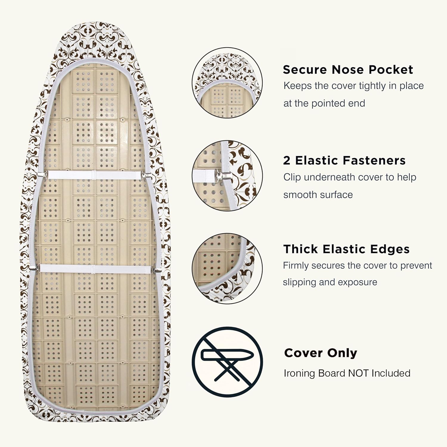 UniSimp Ironing Board Cover - Extra Thick Natural Cotton, Scorch & Stain Resistant | 18"x49", Taupe