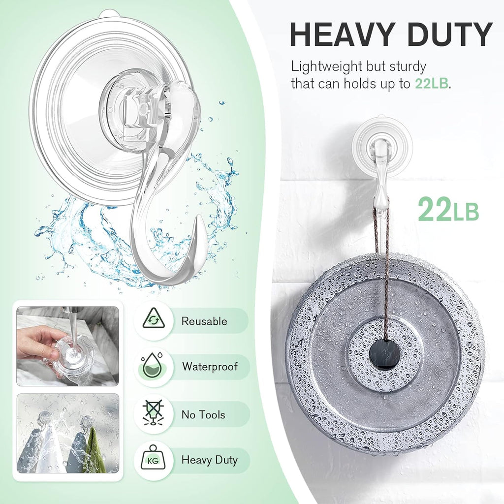VIS'V Large Suction Cup Hooks - 2 Pcs Durable Hold with 10 Pcs Metal Hooks | Ideal for Home Use
