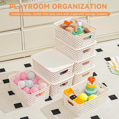 10 Pack Plastic Storage Bins - Stackable Organizing Baskets with Lids & Handles for Home & Craft