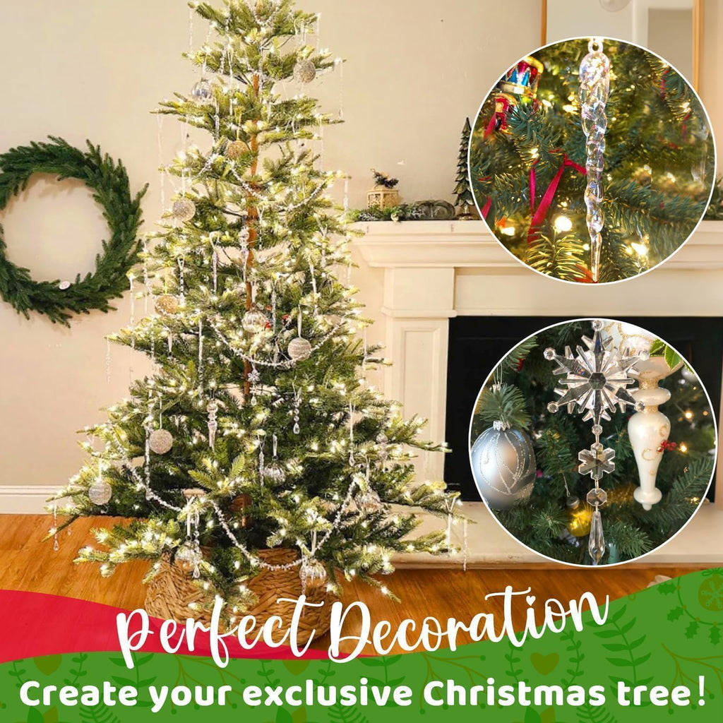 Skiennix 18pcs Crystal Christmas Ornaments - Hanging Acrylic Snowflake Icicles for Winter Decor