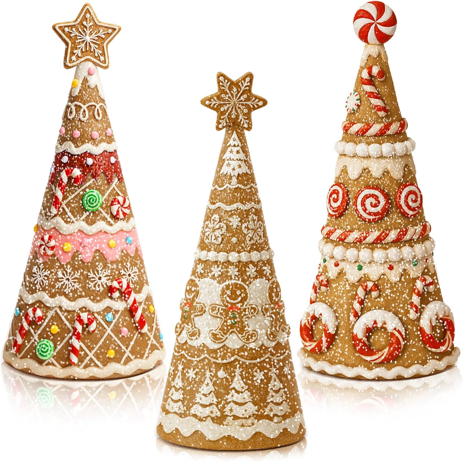 Simgoing Gingerbread Christmas Tree Figurines - 3 Pack Resin Tabletop Decorations for Holiday Centerpieces