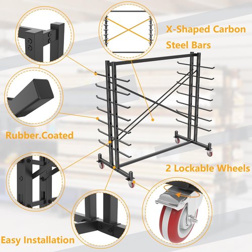 Lumber Storage Rack | Heavy-Duty 2000lbs Freestanding Pipe Rack with 7 Tiers & 4 Casters - Black, 59.84"L x 35.43"W x 65.74"H