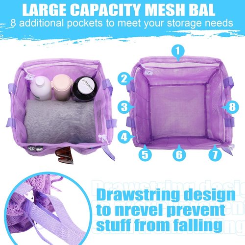 Kinlop Portable Mesh Shower Caddy - 8 Pocket Hanging Tote for Dorms, Gym & Travel | Macarons Color