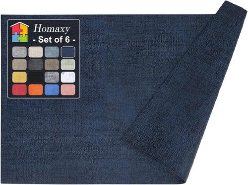 Homaxy Faux Leather Placemats - Heat Resistant & Waterproof Dining Table Mats, Set of 6 | 11.8" x 17", Navy Blue
