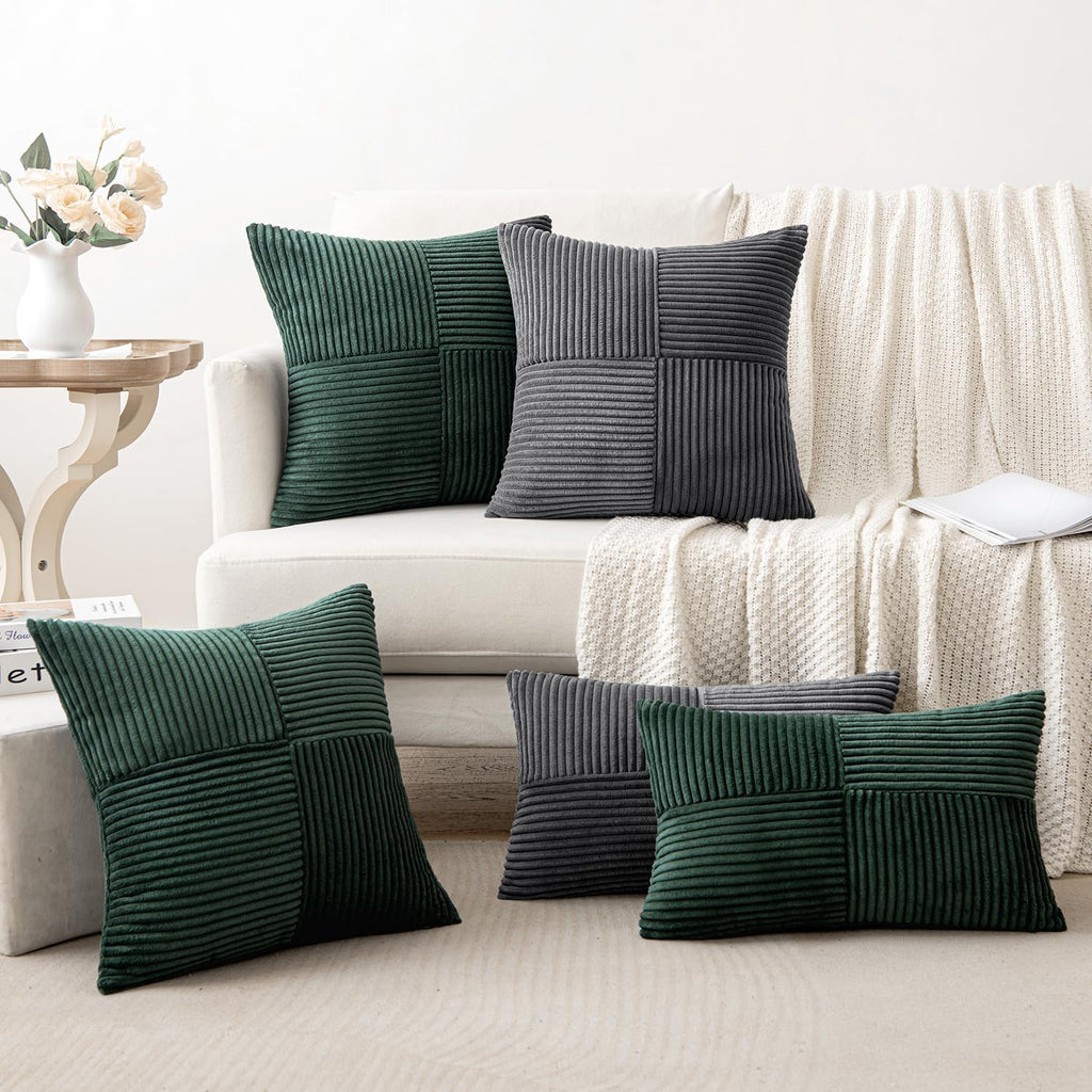 MIULEE Burgundy Decorative Throw Pillow Covers 18x18 Inch for Couch Bed Sofa Pack of 2 Boho Farmhouse Throw Pillows Soft Cross Corduroy Patchwork Textured Cushion Cases