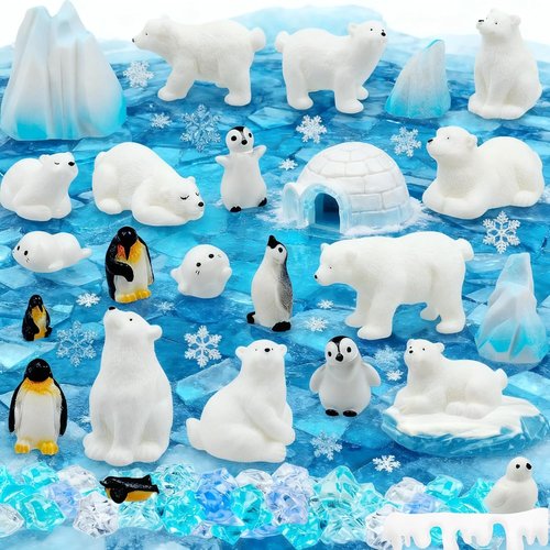 Bbiamsleep Mini Arctic Animal Figurines Set - 65 Pcs Polar Bear & Penguin for Holiday Decor