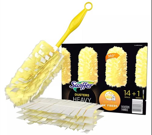 Swiffer 360 duster handle with refills, plastic handle, fleece fiber head, yellow, 14 count
