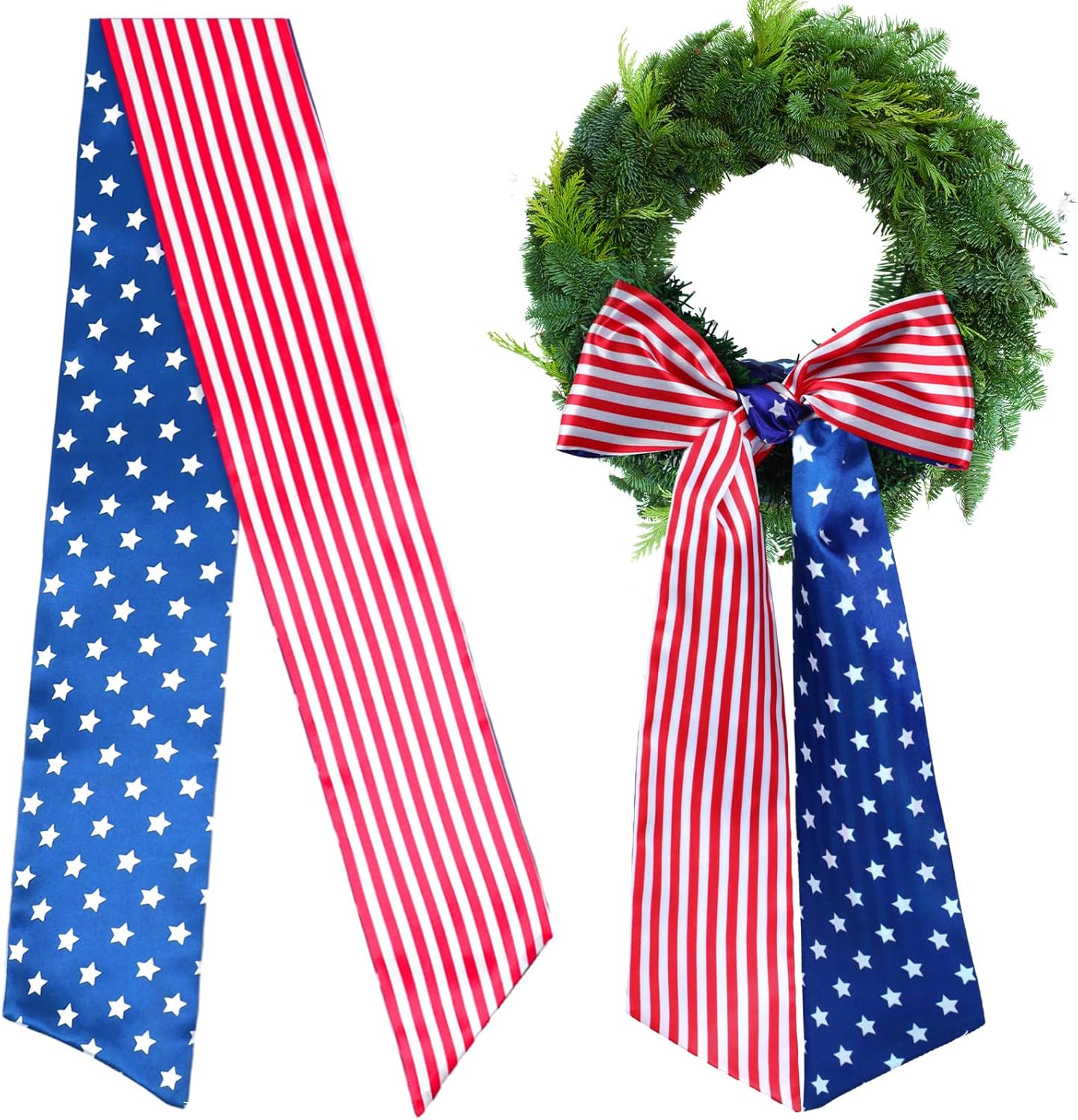 Skiennix Patriotic 4th of July Sash - Reversible Wreath Scarf Decor for Home & Porch | 2 Pcs Set