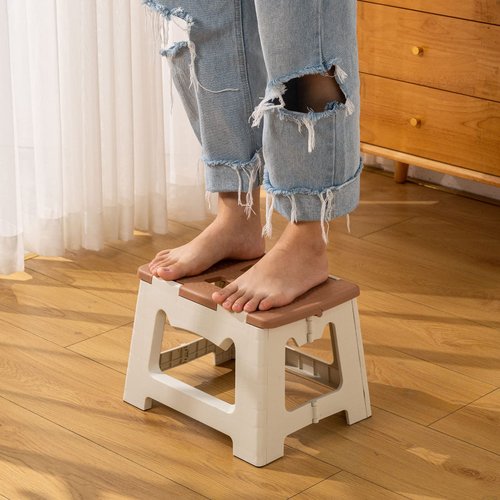 M Crumt Kitty Folding Stool, 9 Inches, Non-Slip Folding Step Stool,Great for Kitchen, Bathroom, Bedroom, Kids or Adults (Khaki) (Khaki)