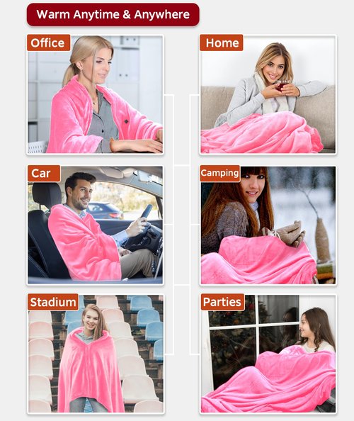 Hcaiip Heated Shawl for Women Men Heated Shawl Blanket Cordless with 11 Heating Zones Heated Blanket Throw with Battery Wearable Heated Poncho Shawls