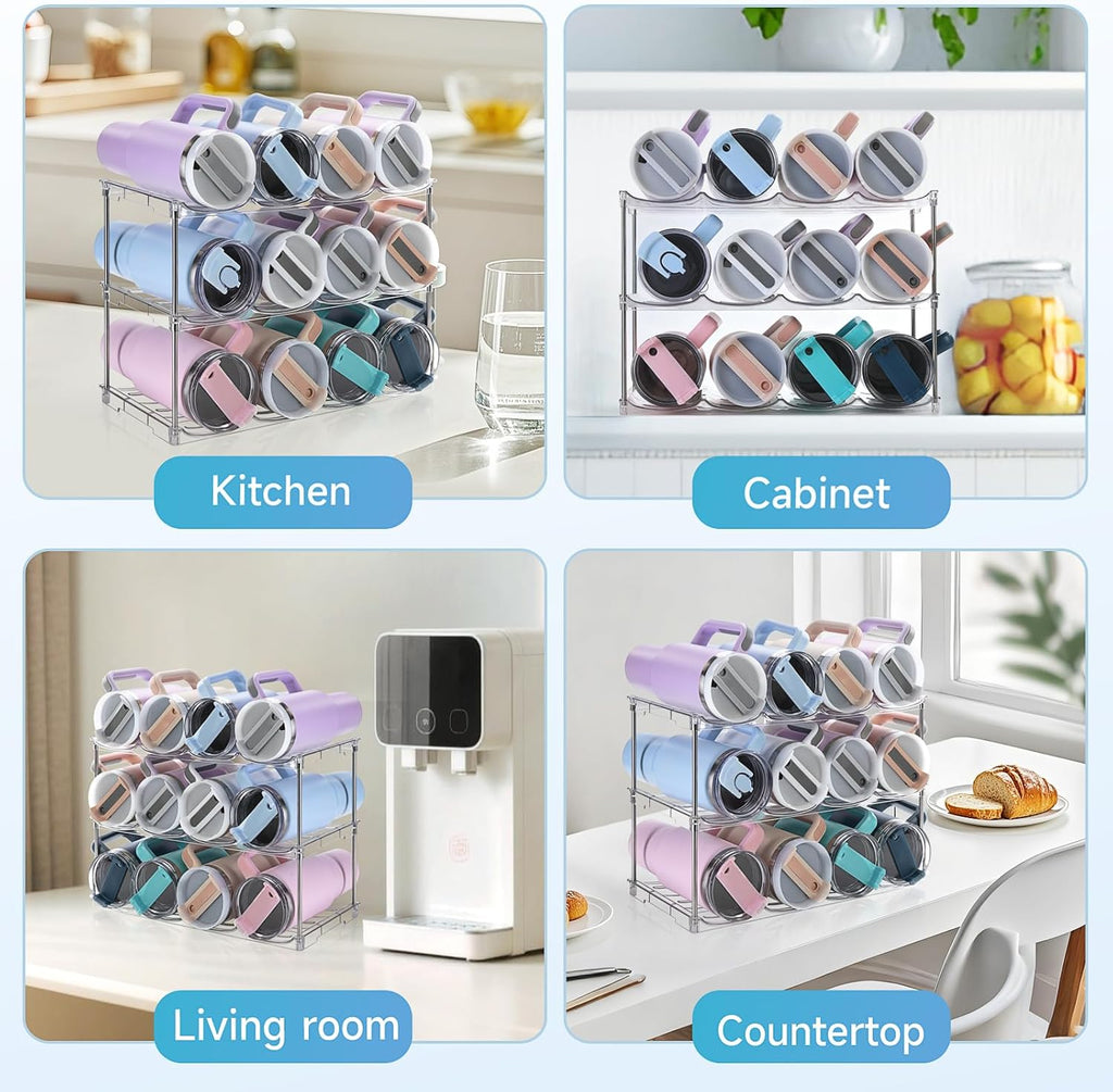 Stanley 40 oz Tumbler Water Bottle Organizer - Stackable Storage Rack for Kitchen | 3 Pack