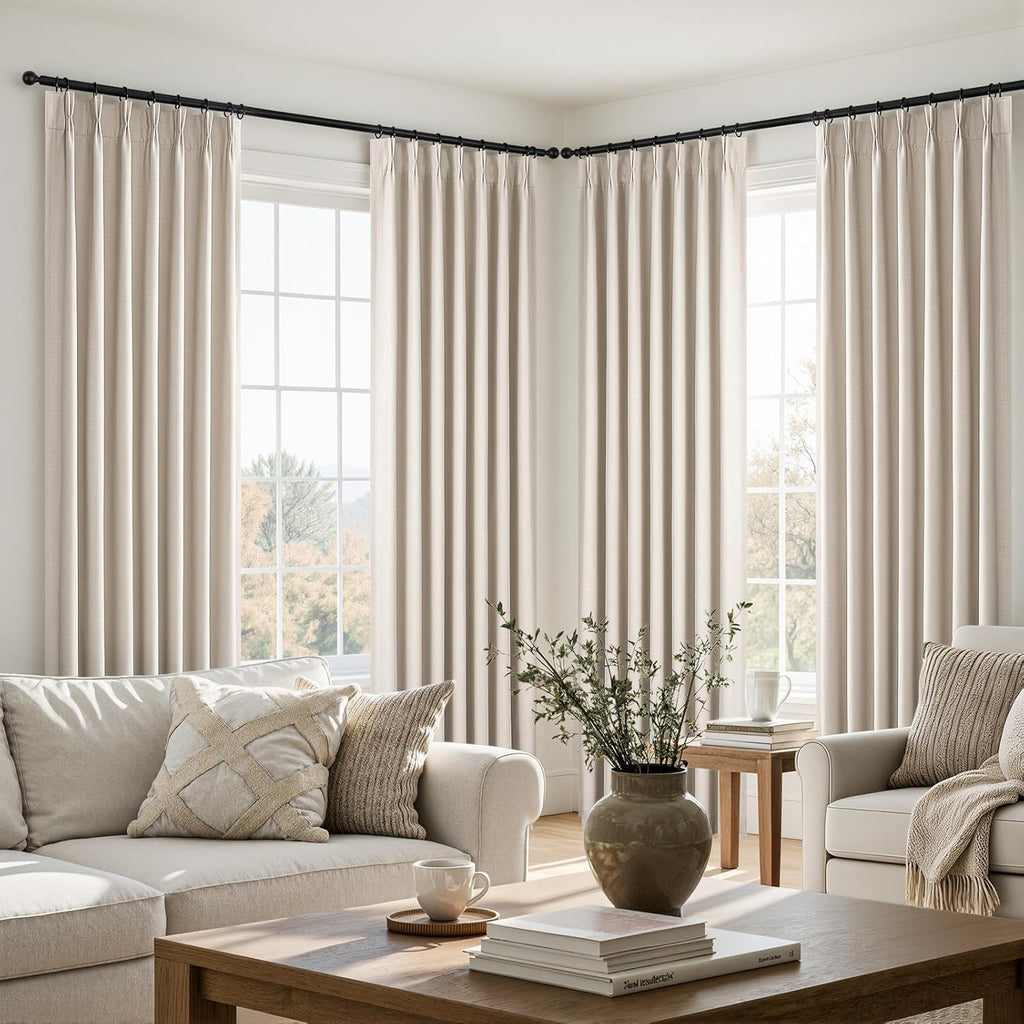 Topfinel Oatmeal Blackout Curtains - Energy-Efficient Pinch Pleated Drapes | 84" Long, Flax Linen, 2 Panels Set