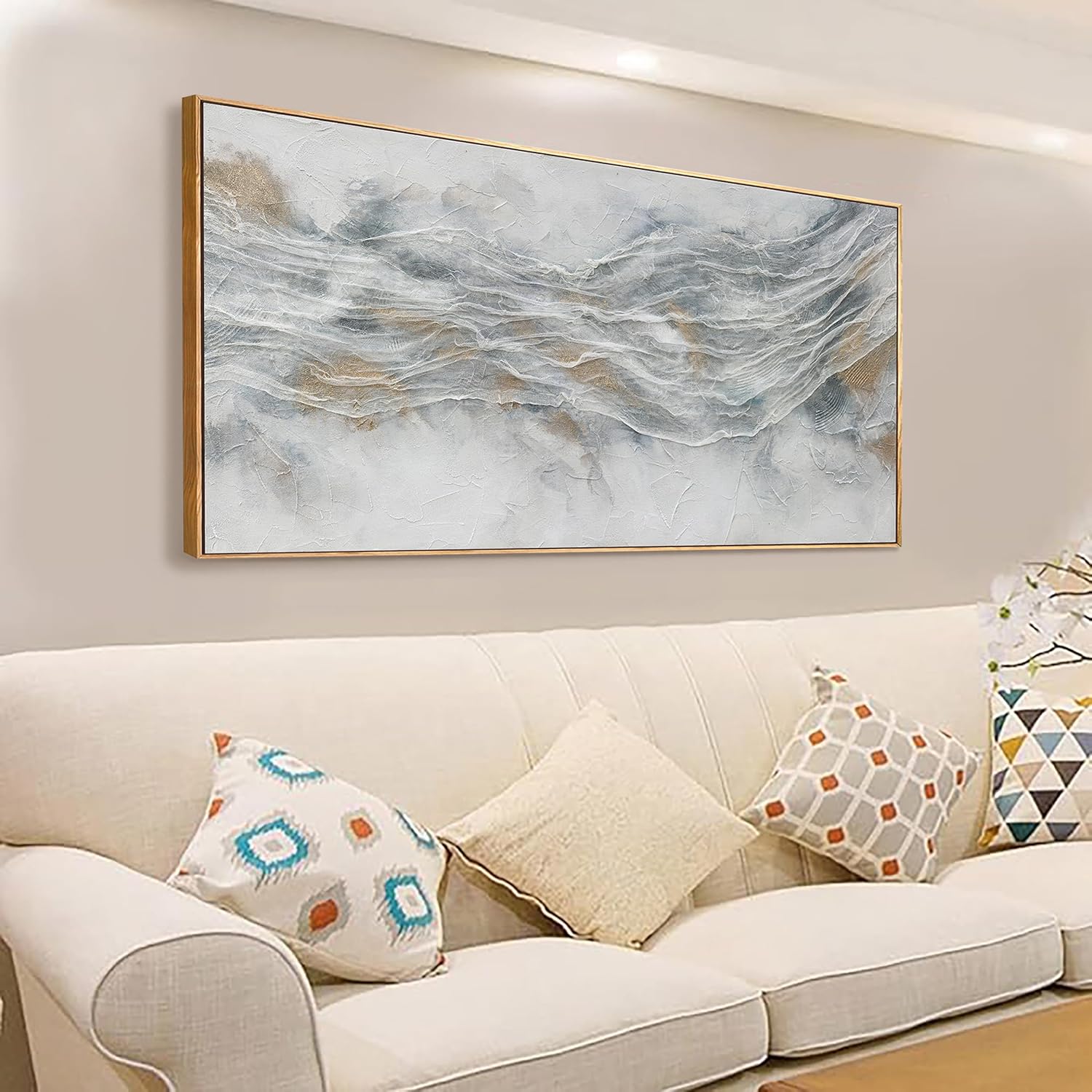 Skiennix Abstract Canvas Wall Art - Modern Framed Decor for Living Room | Large 29" X 58" Prints