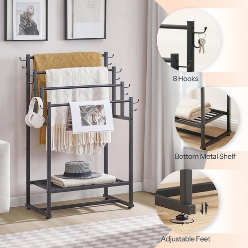 HOOBRO 4-Tier Free Standing Towel Rack for Bathroom, Blanket Rack Stand, 23.6" L x 15.9" W x 40.7" H, Freestanding Quilt Stand, Blanket Display Holder for Bedroom, Industrial Style, Black BK07LB01