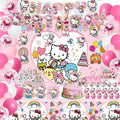Kids Birthday Party Decorations Set - Pink Cartoon Theme Party Supplies (Includes Banner, Foil Balloons, Printed Balloons, Tablecloth, Tableware, Napkins)
