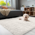 OLANLY Soft Fluffy Shaggy Area Rug - 4x5 Machine Washable Indoor Carpet for Bedroom & Nursery | Ivory