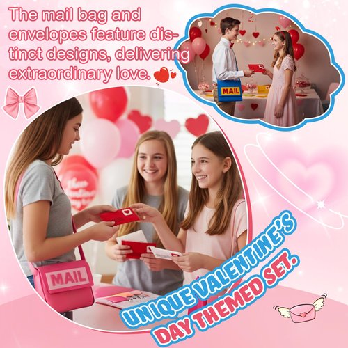 Libima Felt Mailbox with Envelopes Kids Valentine Mailbox Toy Mail Bag Gift Box Letter Greeting Cards Carrier 10 x 8 Inches for Boys Girls for Preschool Classroom Pretend Postman Mailman(Pink)