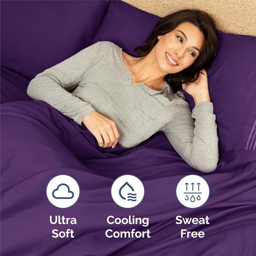 King Size 4 Piece Sheet Set - Ultra-Soft Cooling Bed Sheets | Hotel Luxury Bedding - Deep Pockets, Wrinkle-Free - Oeko-Tex Certified - Purple
