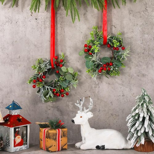 Daifunli Christmas Candle Rings - 8 Pcs 6-Inch Wreath Holders with Artificial Red Berries | Festive Table Decor