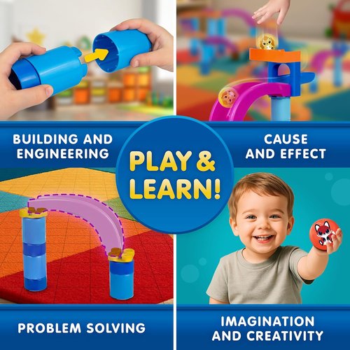 National Geographic Kids Jumbo Marble Run - 35-Piece Buildable Ball Drop Toy for Toddlers & Preschoolers