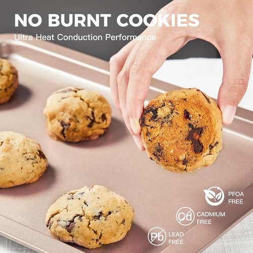 HONGBAKE Nonstick Baking Sheet Set - Premium Oven Pans with Wider Grips | 3 Pack Half, Jelly Roll & Quarter Trays
