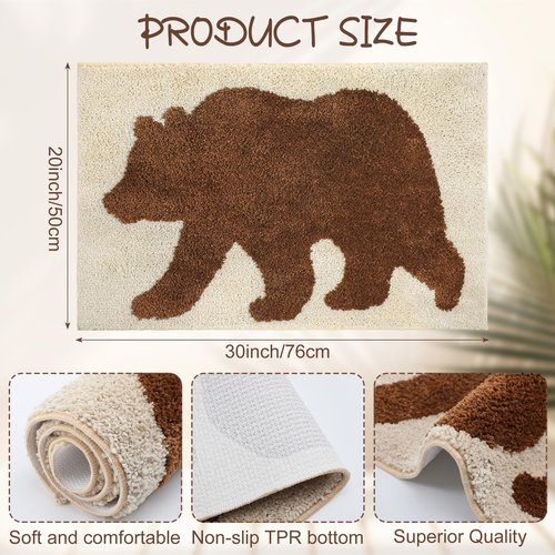 Teenyyou Bear Bathroom Rugs Non Slip Soft Rustic Cabin Lodge Rug Farmhouse Bathroom Bear Mat Absorbent Carpets Floor Mat Decor for Home Kitchen Bedroom 17x29 Inch