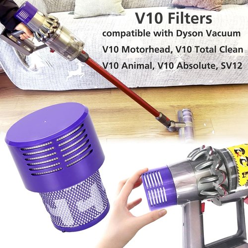 Dyson V10 Replacement Filters - 3-Pack with Cleaning Brush for V10 Cyclone Series, Absolute, Animal, Total Clean
