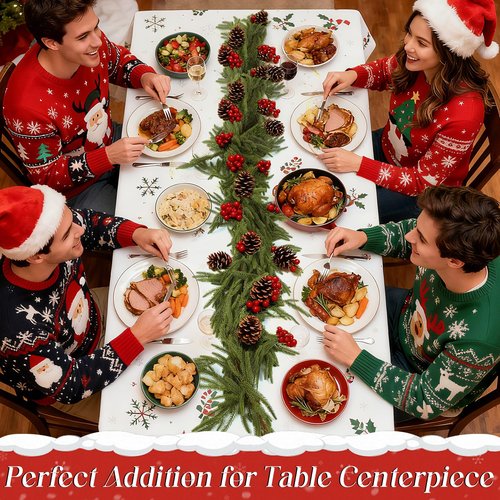 9ft Realistic Christmas Garland Decorations - 1pcs Upgraded Real Touch Greenery Artificial Norfolk Pine Cedar Garland for Fireplace Mantle Table Window Stair Holiday Home Decor