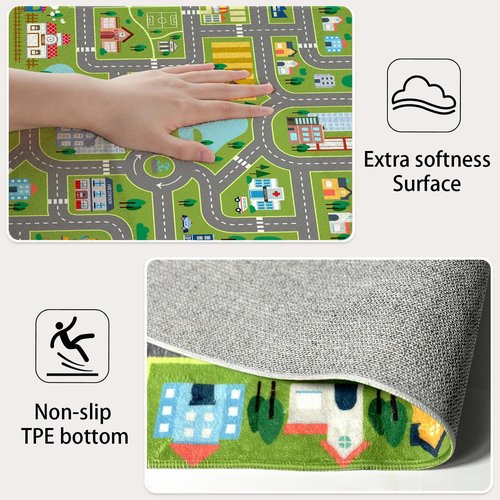 AUSTAB Kids Room Rug City Life Great for Playroom Classroom Bedroom - Non-Slip City Pretend Room Mat (Large- 5 x 7 FT)