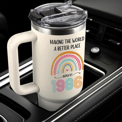 GLAKEUN 40th Birthday Gifts for Women - 40th Birthday Decorations for Her, Woman - 40&Fabulous - 1986 Bday Gifts Cups for Women - 1986 Present Gift for Mom, Wife, Sister - Turning Forty Tumbler 40oz