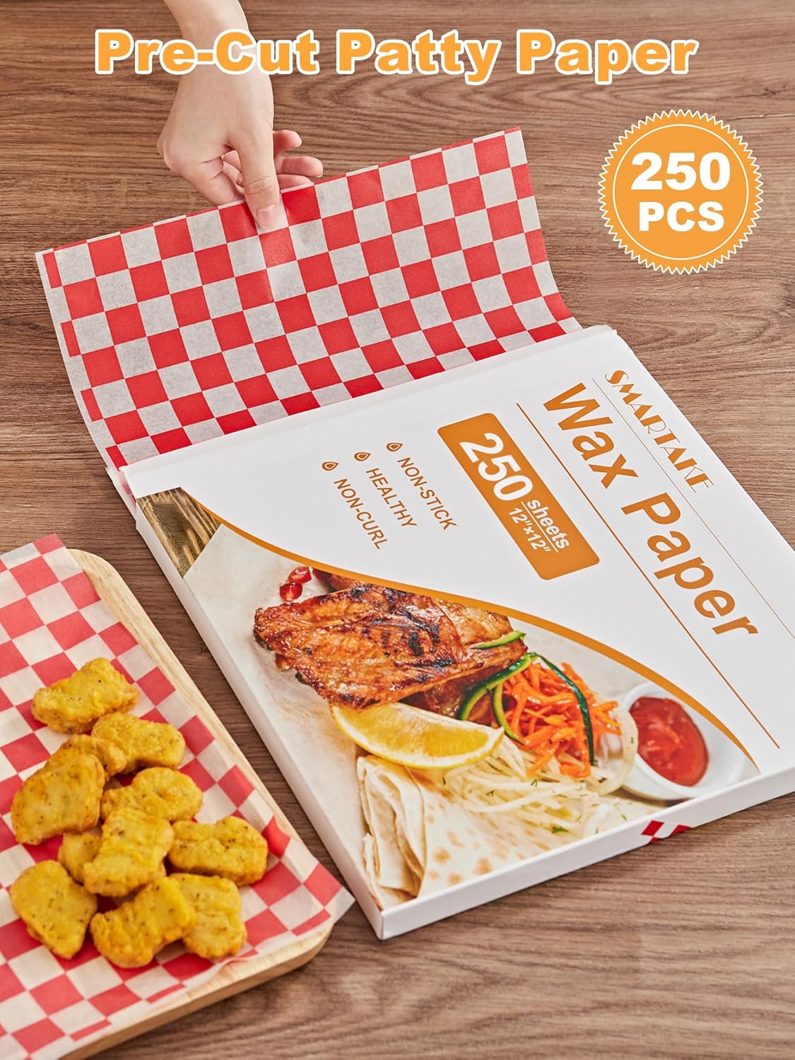SMARTAKE 12 x 12 Inches Non-Stick Wax Paper - 250 Pcs Red Plaid Hamburger Patty & Sandwich Wraps