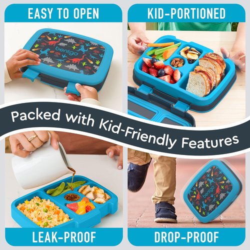 Bentgo Kids Prints Bento Lunch Box - Leak-Proof, 5-Compartment Design, Durable & Dishwasher Safe | Dinosaur