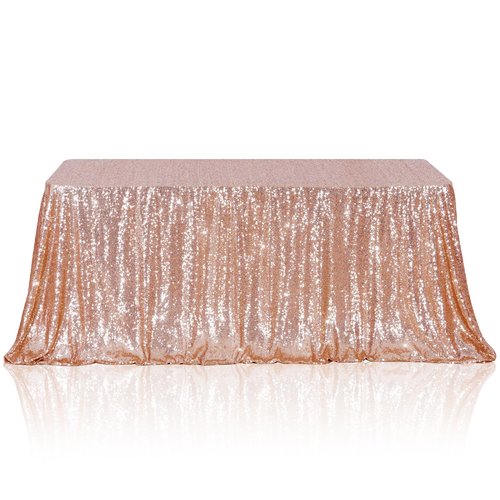 Poise3EHome Rose Gold Sequin Tablecloth 90×156 Inch Rectangle Sparkly Fabric Table Cloth for Birthday Wedding Party Christmas Holiday Baby Shower Decoration