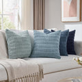 Fancy Homi Set of 4 Blue Decorative Throw Pillow Covers 18x18 Inch for Couch Bed Chair, Modern Farmhouse Boho Room Decor, Soft Fuzzy Corduroy Textured Striped Coastal Blue Cushion Case 45cm