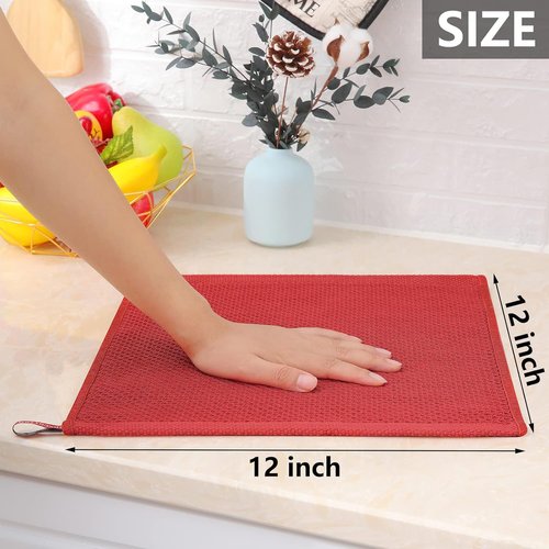 Homaxy 100% Cotton Dish Cloths - Ultra Soft & Absorbent Quick-Drying Towels | 12x12 Inches, 6-Pack, Brick Red