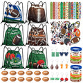 Yeepestmi 110Pcs Football Party Favors Drawstring Bags Football Goodie Bag with Mini Ball, Wristband, Slap bracelets, Keychains, Stickers for Football Party Supplies