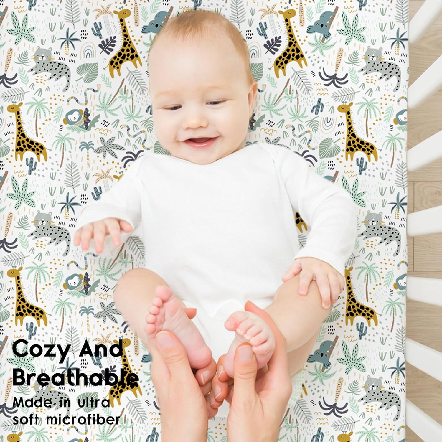 Yoofoss Fitted Baby Crib Sheets - Super Soft Microfiber 2-Pack for Standard Crib & Toddler Mattress | Green & Giraffe Design 28x52x8in