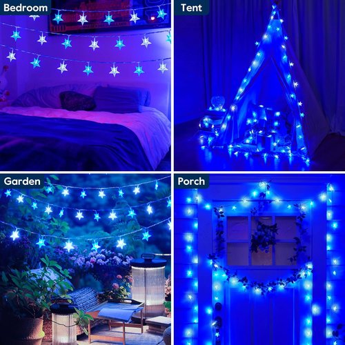 Minetom Star String Lights - 33 ft 100 LED Blue & White Fairy Lights with Remote & Timer | Waterproof for Indoor/Outdoor Use