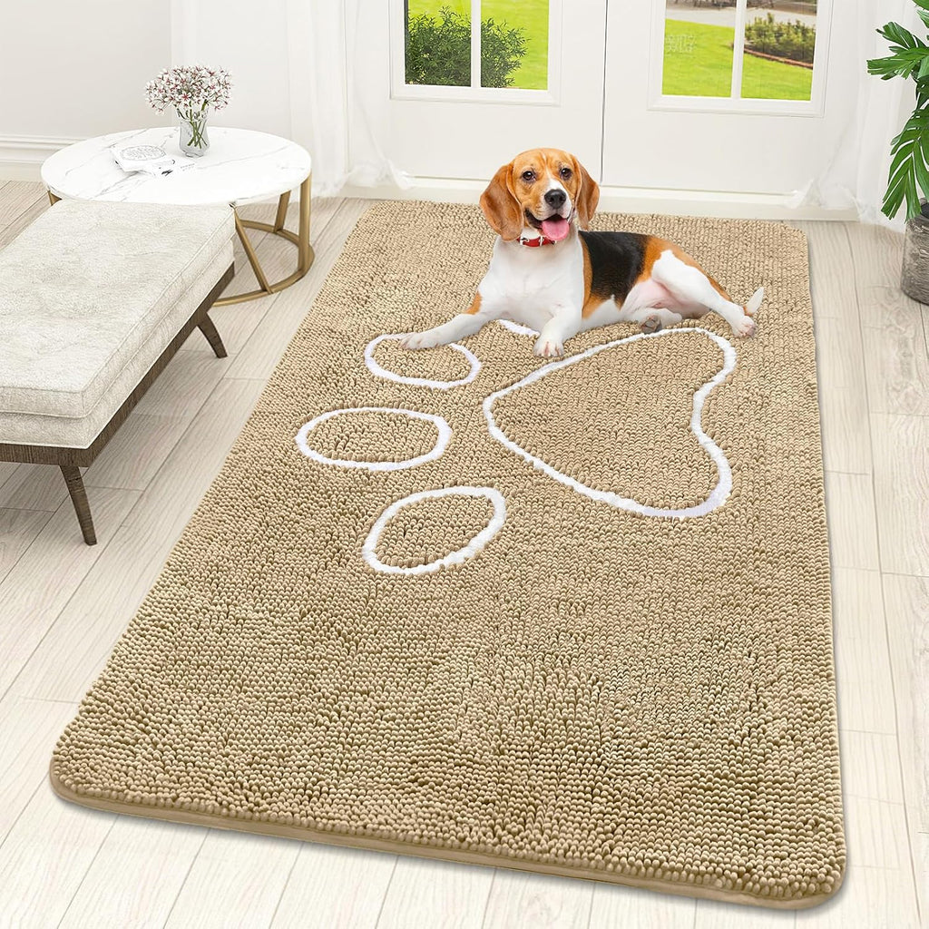 OLANLY Dog Door Mat - Absorbent Non-Slip Chenille Mud Mat for Muddy Paws | 59x32, Beige