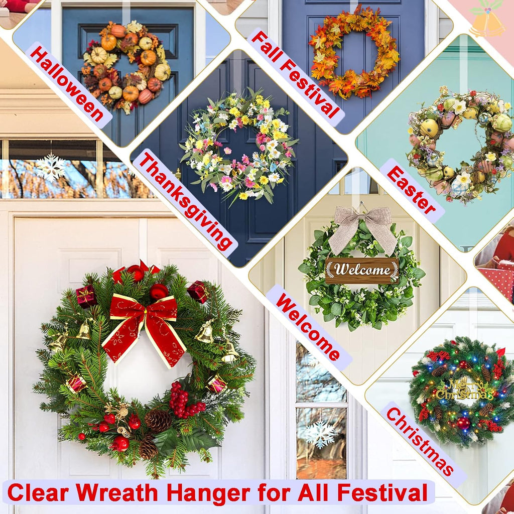 Skiennix Wreath Hanger - 12” Clear Over The Door Hooks for Easter & Christmas Decor | 2 Pack