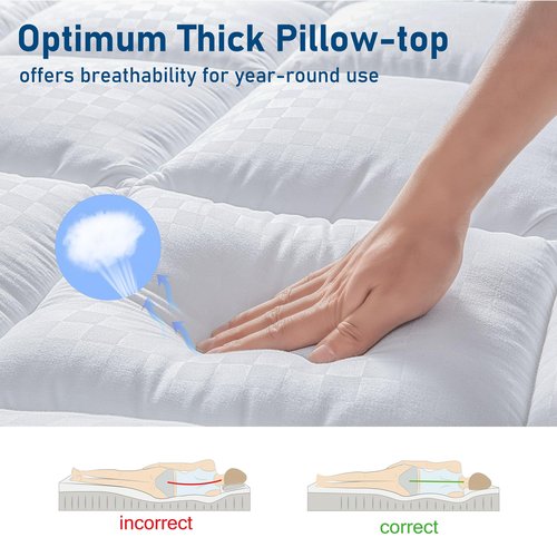 King Mattress Topper Extra Thick Pillowtop Cooling Mattress Topper Plush Mattress Pad Cover Protector with 8-21 Inch Deep Pocket 3D Snow Down Alternative Fill White