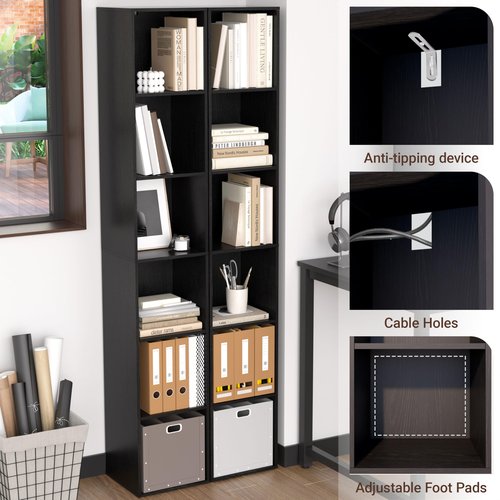 NewBeth 6 Cube Storage Organizer, Narrow Open Shelf Bookcase, Freestanding 6 Cube Storage Shelf, Moisture-Proof Scratch-Resistant Melamine Display Shelf for Bedroom, Living Room, Study, Home，Black