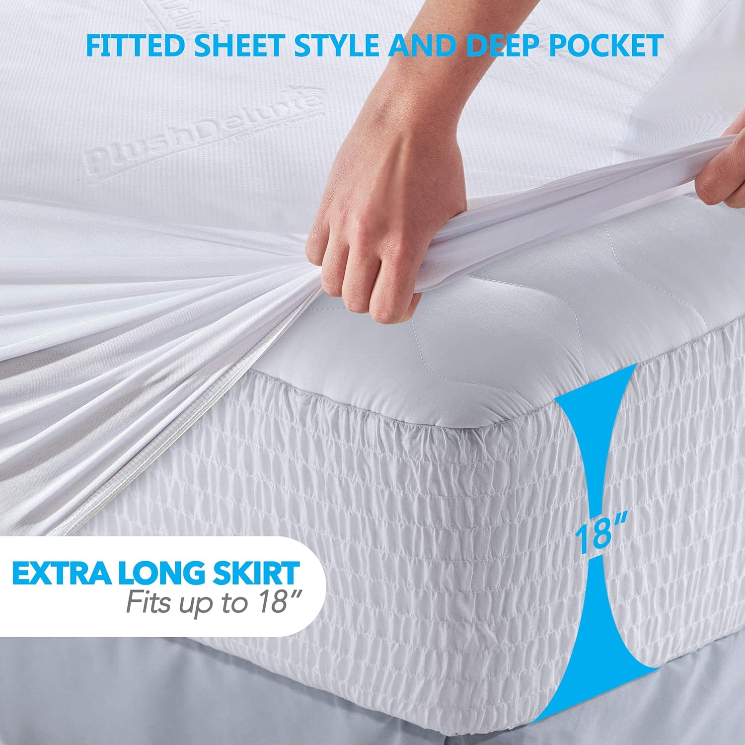 PlushDeluxe Premium Bamboo Mattress Protector - Twin Size, Waterproof & Ultra Soft for Comfort - White