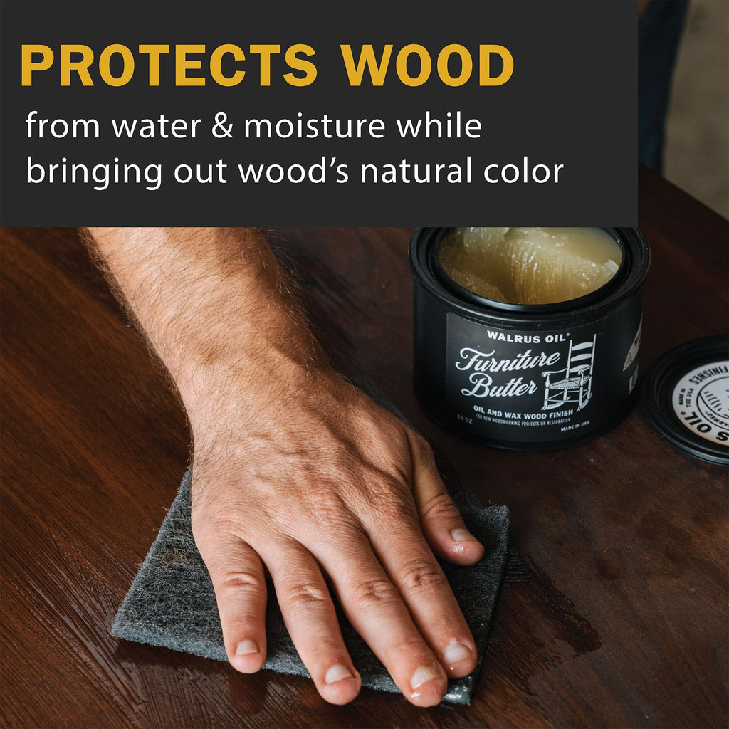 Walrus Oil - Furniture Butter, Paste Wax Wood Finish. 100% Natural, VOC-Free. 16 oz