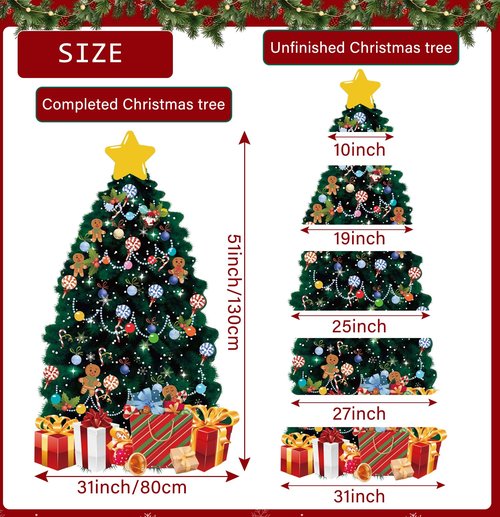 SietDESEO 51 x 31 Inch Christmas Tree Bulletin Board Decoration Large Paper Christmas Tree with Fairy Light Xmas Wall Decor for Classroom Home Office Window Chalkboard Cardboard